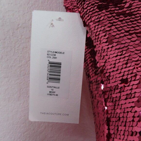 Love Theia Womens 10 Pink Sequin Draped Back Sleeveless Sheath Dress 9212238 NEW - Picture 8 of 12
